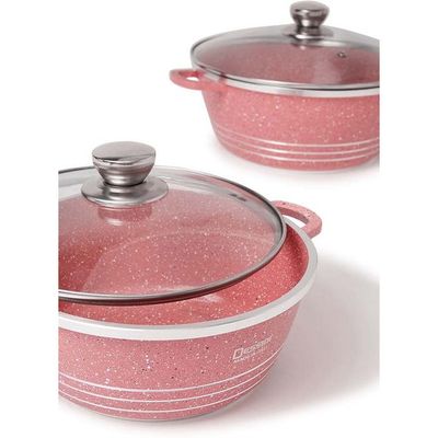 10-Piece Cookware Set Pink/Silver Very Small Casserole 20, Small Casserole 24, Medium Casserole 28, Large Casserole 32, Shallow Casserole 28cm