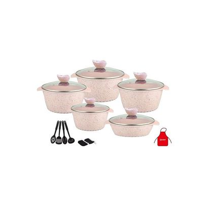 17-Piece Granite Coated Cast Aluminum Cookware Set With Accessories Light Pink/Clear 32cm