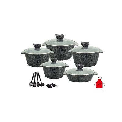 17-Piece Granite Coated Cast Aluminum Cookware Set With Accessories Grey/Clear 32cm