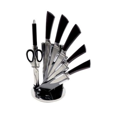 8-Piece Knives Set With Rotating Stand Silver/Black 15x17x36centimeter