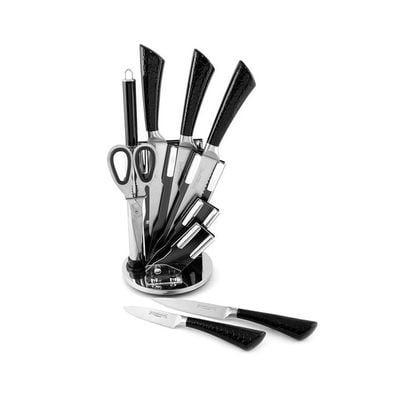 7-Piece Knife Set With Stand Black/Silver 20centimeter