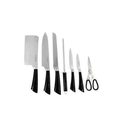 7-Piece Knife Set With Stand Black/Silver 20centimeter