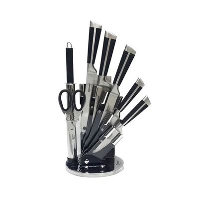 7-Piece Knife Set With 360 Degree Rotating Stand Black/Silver