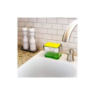 Soap Dispenser With Sponge Holder Clear/Silver 13ounce