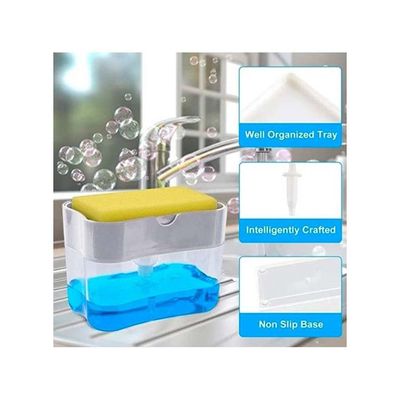 2-in-1 Sponge Rack Shelf Soap And Detergent Dispenser Pump Silver 5.1X3.35X3.5inch