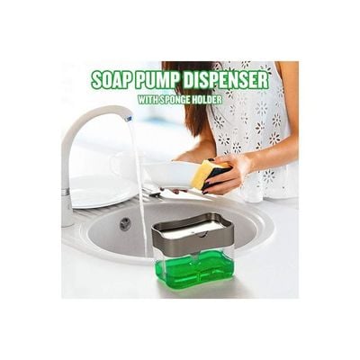 Soap Pump Dispenser with Sponge Holder Grey/Clear 14.5 x 9.5 x 13.5cm