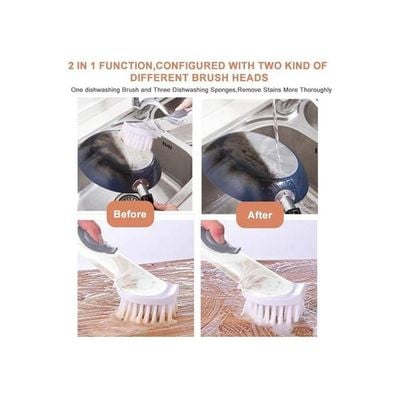 Dish Brush Soap Dispensing Kitchen Cleaning Brush Scrub Brush With Long Handle Sink Scrubbing Brushes For Kitchen Grill Bowl Pot Pan White