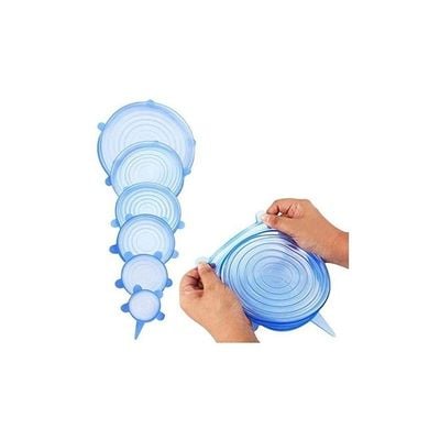 6 Piece Reusable Silicone Food Lid Set Blue