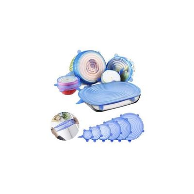 6-Piece Reusable Silicone Stretch Lids Blue 44x82x2centimeter