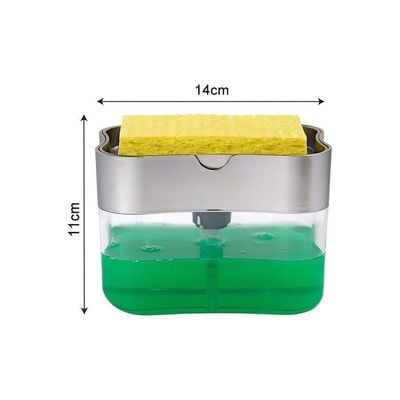 Soap Pump Dispenser with Sponge Holder Silver/Clear 14.5 x 9.5 x 13.5cm