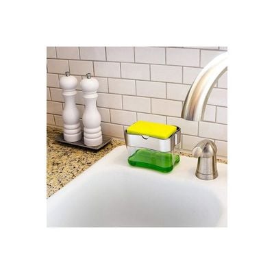 Soap Pump Dispenser with Sponge Holder Silver/Clear 14.5 x 9.5 x 13.5cm