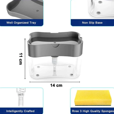Soap Pump Dispenser with Sponge Holder Silver/Clear 14.5 x 9.5 x 13.5cm