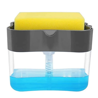 Soap Pump Dispenser with Sponge Holder Silver/Clear 14.5 x 9.5 x 13.5cm