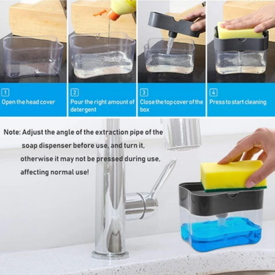 Soap Pump Dispenser with Sponge Holder Silver/Clear 14.5 x 9.5 x 13.5cm