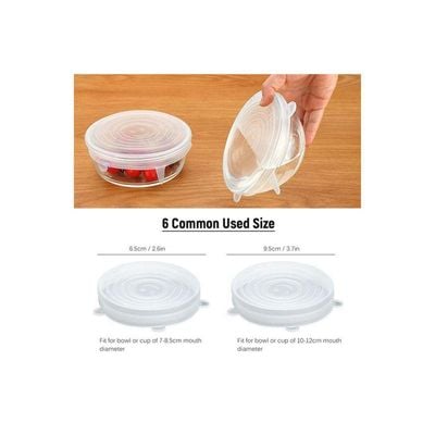 6-Piece Silicone Stretch Reusable Cover Set For Bowl Cups Cans Container Multicolour 22x2.5x22cm