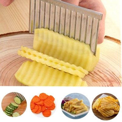 Crinkle Cutter Wavy French Fry Slicer Potato Ripple Knife Silver 22*2*6cm