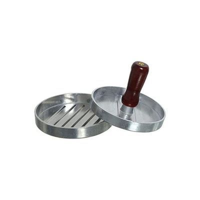 Burger Press Circular Shape With Wooden Handle Silver Burger Press Circular Shape With Wooden Handle Silver