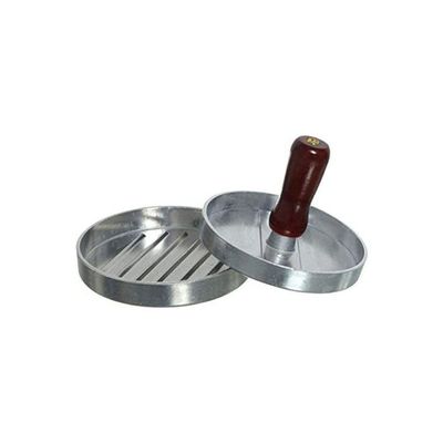 Burger Press Circular Shape With Wooden Handle Silver