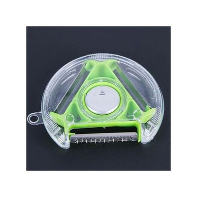 3 In 1 Rotary 3-Bladed Multifunction Fruit Peeler Slicer Green 24x17x16centimeter