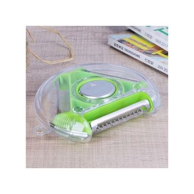 3 In 1 Rotary 3-Bladed Multifunction Fruit Peeler Slicer Green 24x17x16centimeter