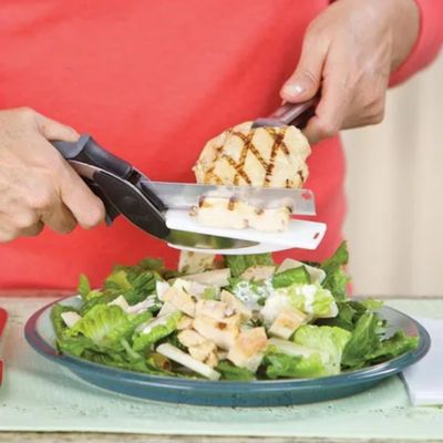 2-In-1 Knife And Cutting Board Black/White/Silver