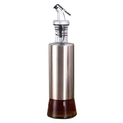 Kitchen BBQ Camping Oil Bottle Dispenser Silver/Brown 350ml