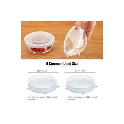 6 Pcs Silicone Stretch Lids Wrap Airtight Seal Set Various Sizes Reusable Cover For Bowl Cups Cans Container Transparent 22*2.5*22cm