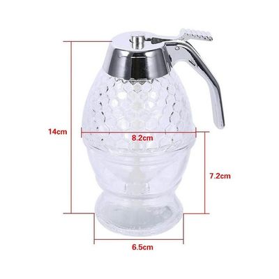 Food Grade Honey Syrup Juice Dispenser With Handy Stopper Storage Stand Stainless Steel Handle Flip Lid Beehive Crystal Design Clear