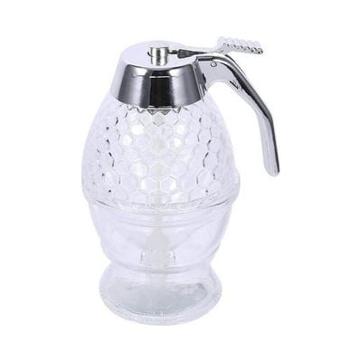 Food Grade Honey Syrup Juice Dispenser With Handy Stopper Storage Stand Stainless Steel Handle Flip Lid Beehive Crystal Design Clear