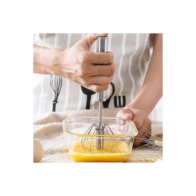 Stainless Steel Hand Pressure Rotating Whisk Silver 12inch