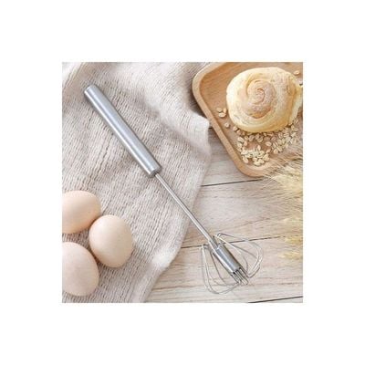 Stainless Steel Hand Pressure Rotating Whisk Silver 12inch