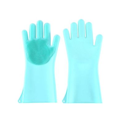 Slip Insulation Dishwashing Brush Glove Blue 33.5 x 15.5centimeter