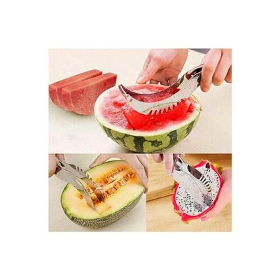 Watermelon Knife Cutter Slicer Corer Server Scoop Kitchen Tool Fruit Knife Splitter Slicer Cutter Silver