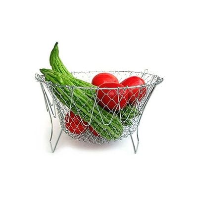 Stainless Steel Foldable Fry Basket Silver 23x11x2centimeter