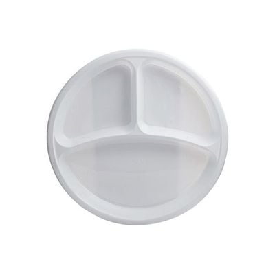 25-Piece Round 3 Section Disposable Plate White 26centimeter