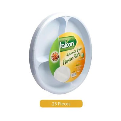 Falcon Round 3 Section Plastic Plate White 26cm