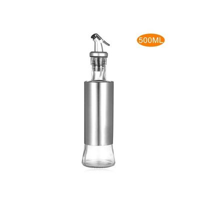 Olive Oil Dispenser Glass and Stainless Steel Bottle Drizzler Vinegar Silver