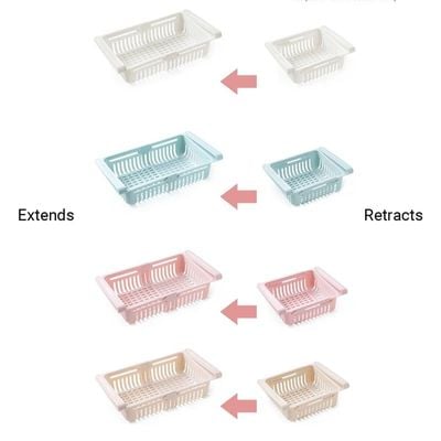 0.43 Inch Retractable Fridge Organizer Pull Out Drawer Clip On Under Shelf Basket Multicolour 20*8*16cm