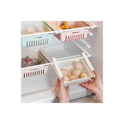 Retractable Fridge Organizer Pull Out Drawer Refrigerator Clip On Under Shelf Basket For Kitchen Storage Fits Beige 20*8*16cm