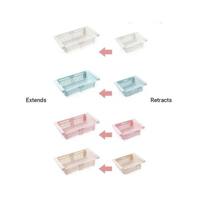 Retractable Fridge Organizer Pull Out Drawer Refrigerator Clip On Under Shelf Basket For Kitchen Storage Fits Beige 20*8*16cm