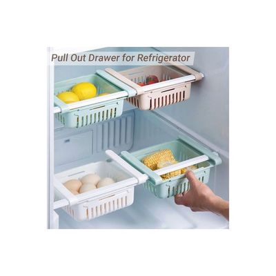 Retractable Fridge Organizer Pull Out Drawer Refrigerator Clip On Under Shelf Basket For Kitchen Storage Fits Beige 20*8*16cm