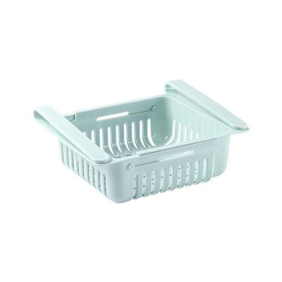 0.43 Inch Retractable Fridge Organizer Pull Out Drawer Clip On Under Shelf Basket Blue 20*8*16cm