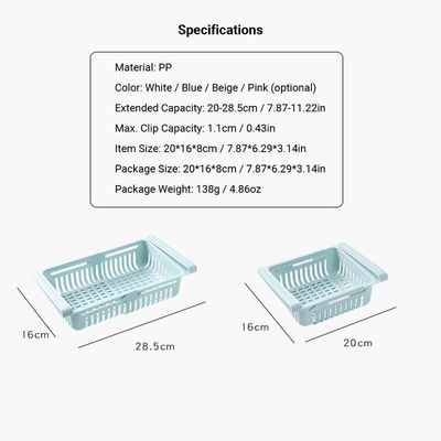 0.43 Inch Retractable Fridge Organizer Pull Out Drawer Clip On Under Shelf Basket Blue 20*8*16cm