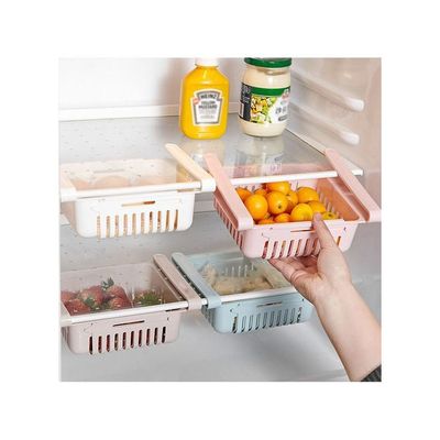 Retractable Fridge Organizer Pull Out Drawer Refrigerator Clip On Under Shelf Basket For Kitchen Storage Fits Pink 20*8*16cm