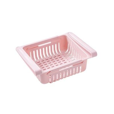 0.43 Inch Retractable Fridge Organizer Pull Out Drawer Clip On Under Shelf Basket Pink 20*8*16cm