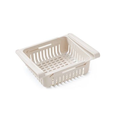 0.43 Inch Retractable Fridge Organizer Pull Out Drawer Clip On Under Shelf Basket Beige 20*8*16cm