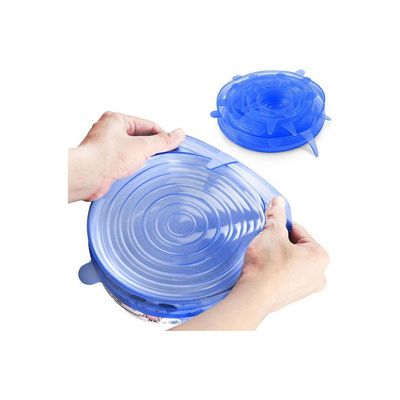 6-Pieces Reusable Clear Airtight Food Storage Stretch Silicone Lids Blue 22*6*22cm