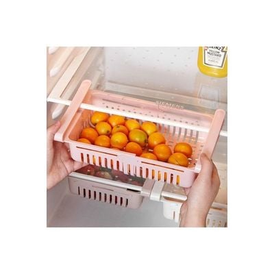 Stretchable Refrigerator Basket Pink 20.5x16.4cm