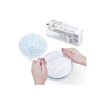 Set Reusable Universal Silicone Saran Wrap Cover Lids Food Bowl Pot Stretch Kitchen Vacuum Seal Bowls White