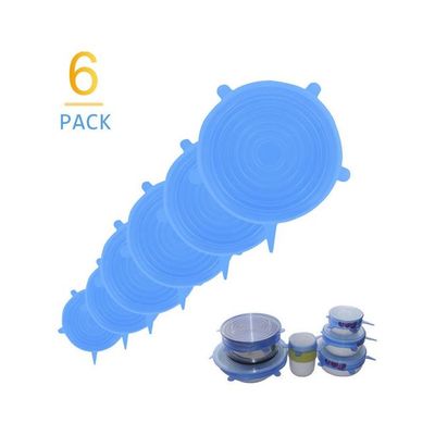 6pcs Silicone Stretch Lids Reusable Lids Fit Various Sizes Food Saving Covers for Cups Bowls Cans Translucent Blue 21*4*21cm